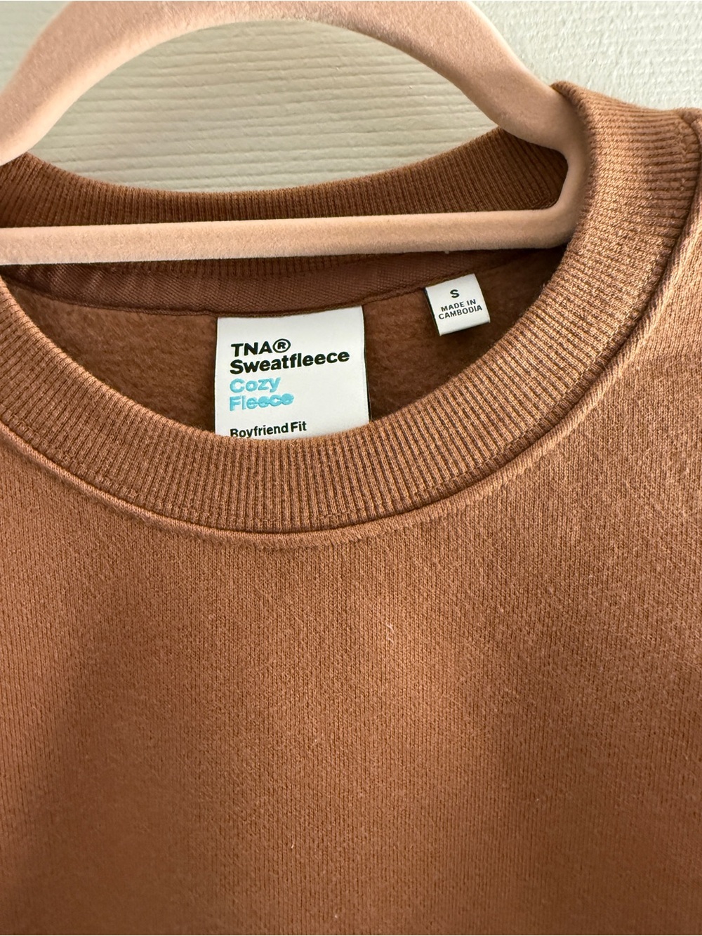 Aritzia TNA Sweatfleece Cozy Fleece Boyfriend Fit Crewneck Sweatshirt in Teddy B - Picture 3 of 9